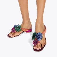 pom pom t-bar flat sandal