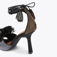 pom pom tie ankle heel