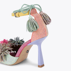 pom pom tie ankle heel