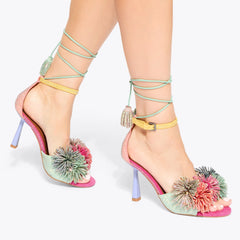 pom pom tie ankle heel