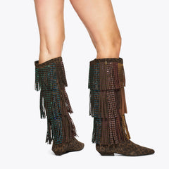 western fringe pull on boot